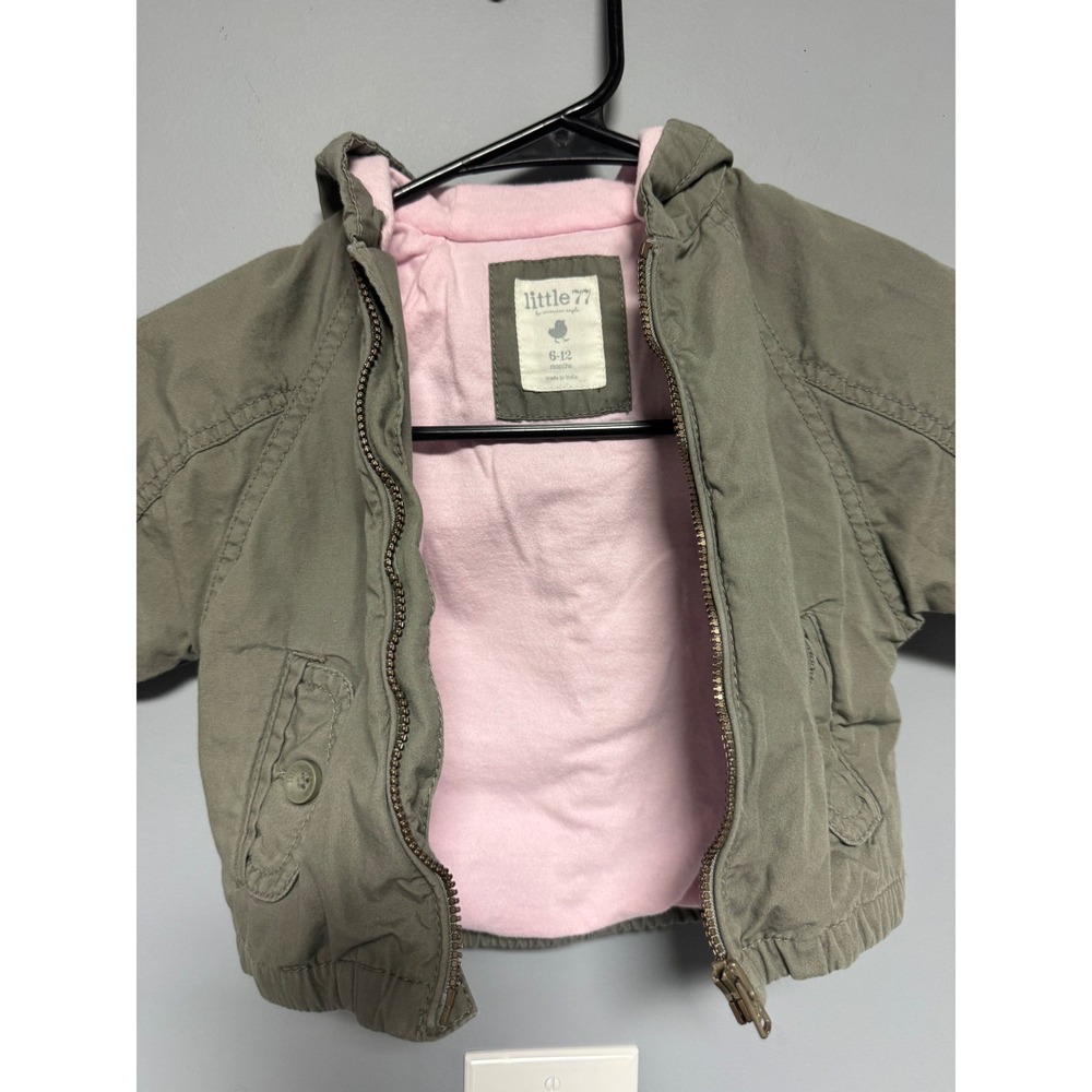 Little 77 American Eagle Baby Girls Olive Green Hooded Zip Bomber Jacket 6-12M - Picture 3 of 5